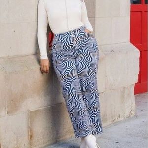 Eloquii Printed Wide Leg Blue White Swirl